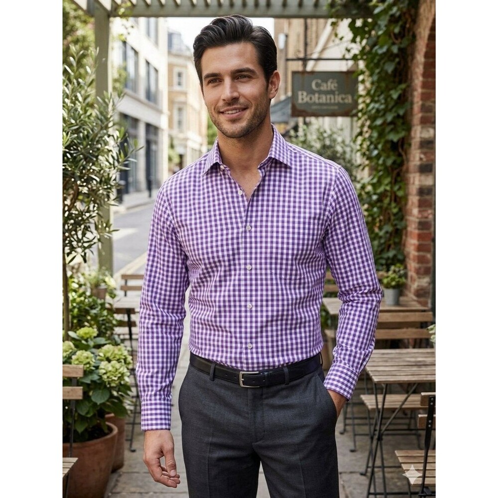 Peter Millar Men’s Purple Checkered Shirt Size Medium